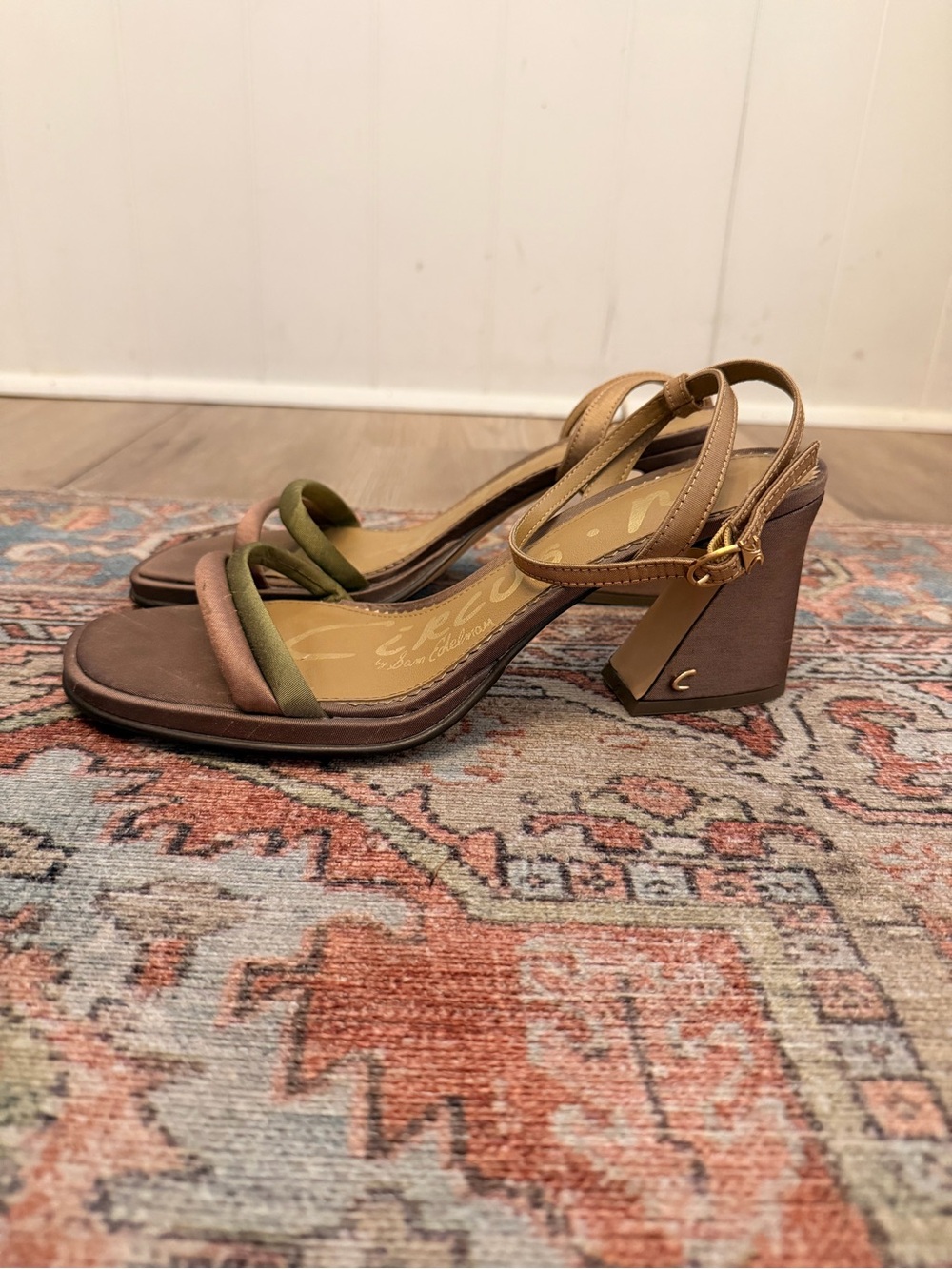 Circus by Sam Edelman Brown Heels with Olive & Mauve Straps